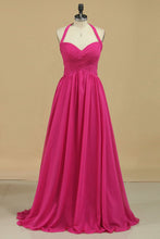 Load image into Gallery viewer, 2024 Chiffon Bridesmaid Dresses A Line Halter With Ruffles Floor-Length