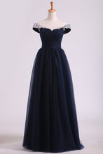 Load image into Gallery viewer, 2024 Off The Shoulder With Beading And Ruffles Prom Dresses A Line Tulle