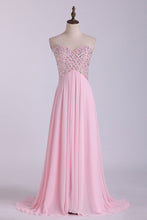 Load image into Gallery viewer, 2024 Sexy Open Back Prom Dress Sweetheart A Line Floor Length Chiffon With Beads