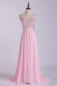 2024 Sexy Open Back Prom Dress Sweetheart A Line Floor Length Chiffon With Beads