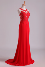 Load image into Gallery viewer, 2024 Popular Scoop Column Prom Dresses With Beading And Applique