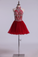 2024 Halter A-Line Homecoming Dresses Burgundy/Maroon With Beads Tulle Short/Mini