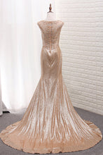 Load image into Gallery viewer, 2024 Scoop Mermaid Sequins Prom Dresses With Beads Sweep Train