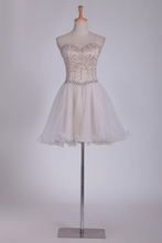 Load image into Gallery viewer, 2024 Homecoming Dresses A Line Sweetheart Beaded Bodice Tulle Mini