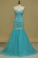 Load image into Gallery viewer, 2024 Sweetheart Prom Dresses Mermaid/Trumpet With Applique And Beads Floor-Length
