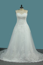 Load image into Gallery viewer, 2023 Tulle A Line Sweetheart Wedding Dresses Appliques Court Train