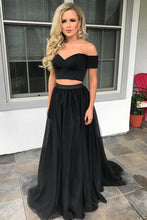 Load image into Gallery viewer, Modest Off The Shoulder 2 Pieces Simple Cheap Long A-Line Prom Dresses