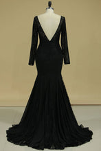 Load image into Gallery viewer, 2024 Black Sexy Open Back Long Sleeves Mother Of The Bride Dresses Mermaid Chiffon &amp; Lace