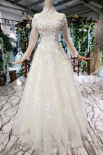 Load image into Gallery viewer, 2024 Prom Dresses Tulle High Neck Long Sleeves Handmade Flower Sequins