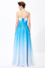 Load image into Gallery viewer, Ombre Spaghetti Straps A-Line Chiffon Blue Lace up Sweetheart White Prom Dresses RS360