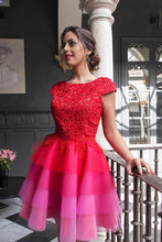 Load image into Gallery viewer, 2024 Red Lace Appliques Top Cap Sleeves Multi Colors Tulle Short Homecoming Dresses RS645