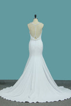 Load image into Gallery viewer, 2024 Scoop Mermaid Wedding Dresses Spandex With Beading Open Back