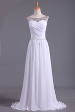Load image into Gallery viewer, 2024 Prom Dresses Scoop A Line Chiffon With Beads And Ruffles