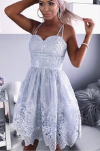 Load image into Gallery viewer, A-Line Spaghetti Straps Knee-Length Gray Lace Sweetheart Prom Homecoming Dress RS657