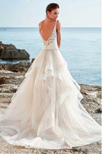 Load image into Gallery viewer, Spaghetti Straps Neckline Backless V-Neck Tulle A-Line Wedding Dresses With Beaded RS310