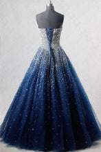 Load image into Gallery viewer, A-Line Blue Sweetheart Sequin Spaghetti Straps Tulle Long Lace up Prom Dresses RS519