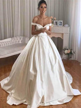 Load image into Gallery viewer, Simple Princess Ivory Ball Gown Sweetheart Satin Off the Shoulder Wedding Dresses RS193