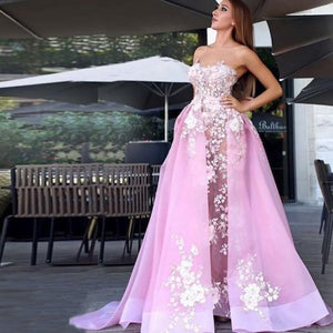 New Style A-Line Sweetheart Straps Pink Tulle Prom Dresses with Lace Appliques RS378