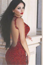 Load image into Gallery viewer, Sexy Burgundy Mermaid V-Neck Sleeveless Floor-Length Appliques Prom Dresses RS283