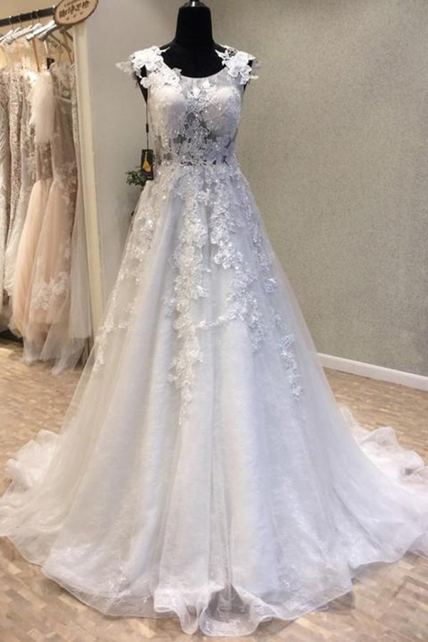 Elegant Round Neck Sleeveless With Lace Appliques Wedding Dresses