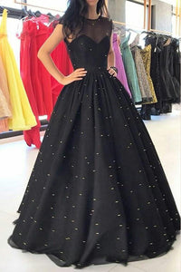 Sparkly Black Ball Gown Sleeveless With Beading Prom Dresses