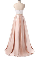 Load image into Gallery viewer, Simple Two Pieces Pink Halter Long Sleeveless Pleated Backless A-Line Prom Dresses RS366