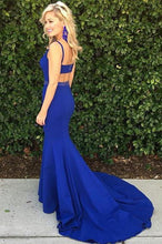 Load image into Gallery viewer, Royal Blue Scoop Mermaid Sleeveless Backless Beads Spandex Prom Dresses RS618