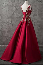 Load image into Gallery viewer, Chic Burgundy Cheap Scoop Long Lace up Satin Sleeveless Prom Dresses RS88