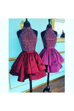 Load image into Gallery viewer, Unique A Line High Neck Taffeta with Beads Short Prom Dresses Homecoming Dresses RS943