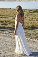 Load image into Gallery viewer, Boho Sexy Online Ivory Simple Backless Lace Beach V-Neck Long Wedding Dresses