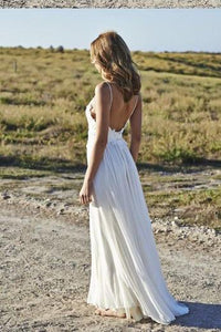 Boho Sexy Online Ivory Simple Backless Lace Beach V-Neck Long Wedding Dresses