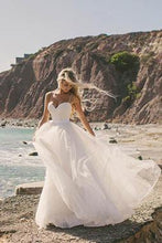 Load image into Gallery viewer, Sweep Train Spaghetti Straps Ivory Sweetheart Backless Beach Wedding Dresses RS360