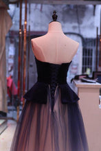 Load image into Gallery viewer, A Line Ombre Blue Tulle Long Prom Dress Unique New Style Strapless Evening Dress RS840