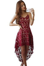 Load image into Gallery viewer, White High Low Spaghetti Hollow Lace V-Neck Sweetheart Homecoming Dress RS188