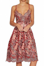 Load image into Gallery viewer, A Line Red V-neck Embroidery Scalloped Lace Appliques Spaghetti Straps Homecoming Dress RS643