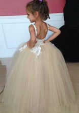 Load image into Gallery viewer, Tulle Applique Spaghetti Straps Backless Flower Girl Dresses Lovely Tutu Dresses RS117