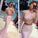 Pale Pink Two Pieces Long Sleeves Lace Mermaid See Through Jewel Neckline Prom Dresses RS201