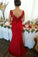 Red Button Backless Plus Size Mermaid Cap Sleeves V-neck Long Lace Bridesmaid Dresses RS802