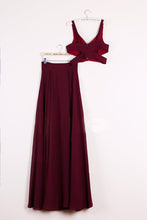 Load image into Gallery viewer, Elegant Two Pieces A-line V Neck Floor-length Burgundy Chiffon Cheap Prom Dresses RS671
