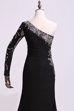 Load image into Gallery viewer, 2024 One Sleeve Column/Sheath Prom Dresses Black