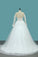 2024 A Line Long Sleeves Tulle Scoop Wedding Dresses With Applique And Beads Sweep Train