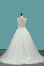 Load image into Gallery viewer, 2024 Tulle Wedding Dresses V Neck A Line With Applique Court Train