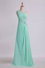 Load image into Gallery viewer, 2024 Evening Dresses One Shouder Pleated Bodice Column Chiffon With Beads