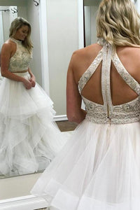 2024 Two-Piece Scoop Prom Dresses A Line Tulle With Beads&Sequins