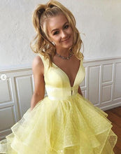 Load image into Gallery viewer, A Line Yellow Multi-layered Polka Dot Organza Prom Dresses Long Sweet 16 SRS15616