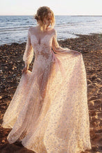 Load image into Gallery viewer, 2024 Scoop Long Sleeves Lace Prom Dresses A Line With Applique