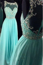 Load image into Gallery viewer, A-Line Light Blue Beading Chiffon Long Prom Dresses Evening Dresses