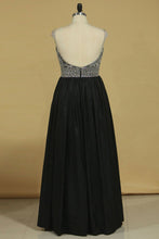 Load image into Gallery viewer, 2024 Open Back Off The Shoulder A Line Prom Dresses Taffeta With Beading