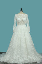 Load image into Gallery viewer, 2024 Lace Wedding Dresses A Line Scoop Long Sleeves With Sash Court Train