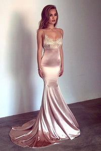 2024 Spaghetti Straps Evening Dresses Mermaid With Applique Open Back